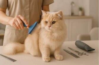 Грумер вычёсывает кошку